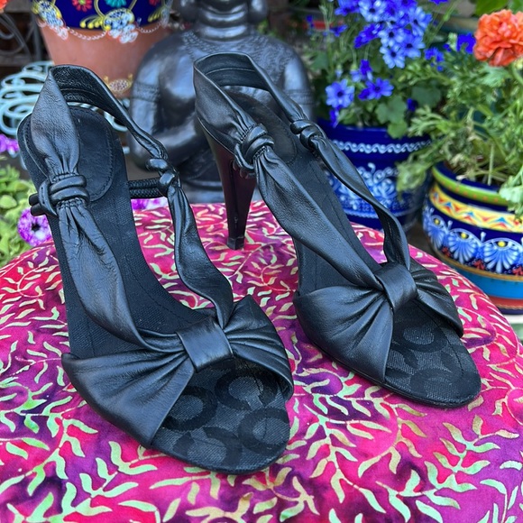 Coach Black Leather Open Toe / Sling Back High Heel Sandals - Picture 3 of 16